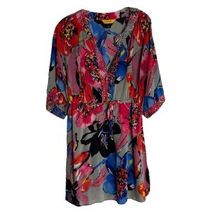 ST. JOHN Silk Blend Embellished Floral Multicolor Swim Cover-up Size Petite
